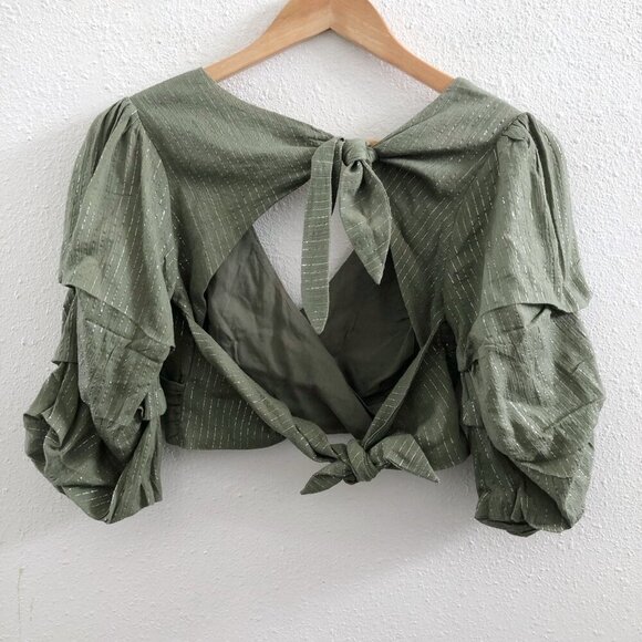 MAJORELL Gabby Wrap Cropped Puff Sleeves Top XS Size - Picture 4 of 11